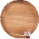 Large Ottoman Tray Round, 20" Extra Large Wooden Serving Tray with Handles, Acacia Wood Decorative Tray Wooden Trays for Living Room Ottoman, Food Serving, Breakfast, Dinner, Appetizers