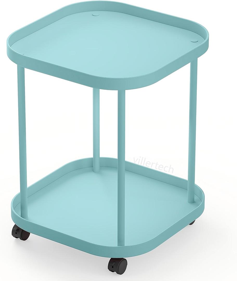 Side Table with Wheels, End Table Living Room Plastic Mobile Sofa Side Table Small Night Stand Bedroom Blue