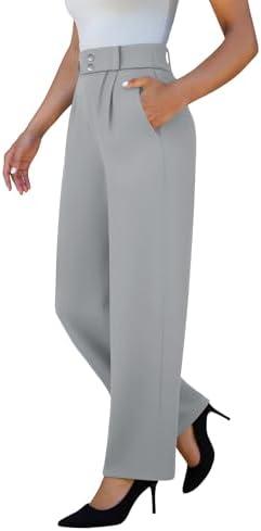 keriffe Womens Stretchy Dress Pants 2 Pockets High Waist Pull On Office Slacks Casual Business Work Wide Leg Pants Trousers XL