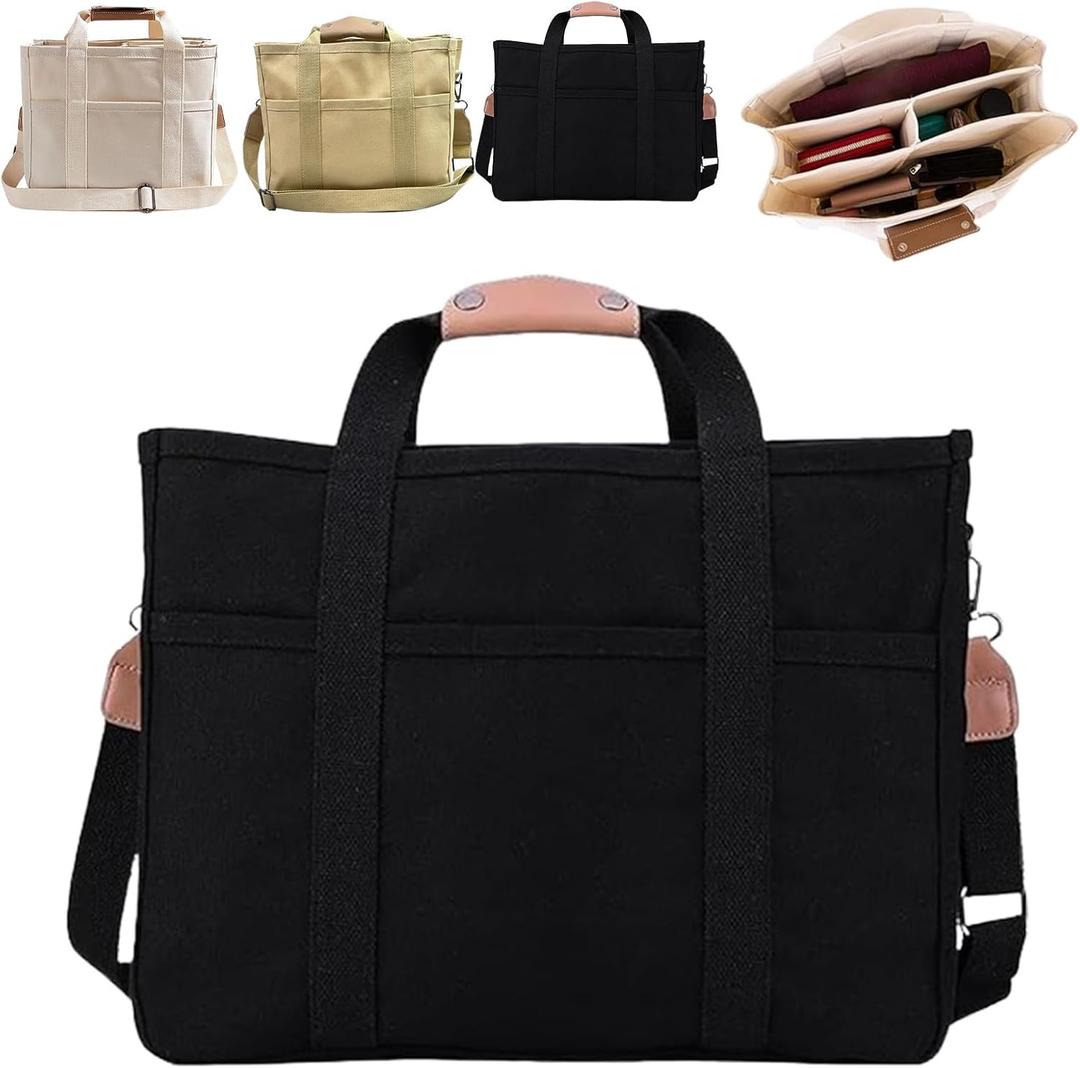 Everything Tote Bag, Everything Bag, Canvas Tote Bag with Compartments (Black)