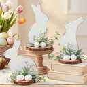 AceOrbit 3 Pcs Easter Wooden Bunny Table Decorations Bunny Wood Spring Table Centerpieces Rustic Farmhouse Rabbit Tiered Tray Decor with Base for Spring Mantle Home Office Desk Party Favor