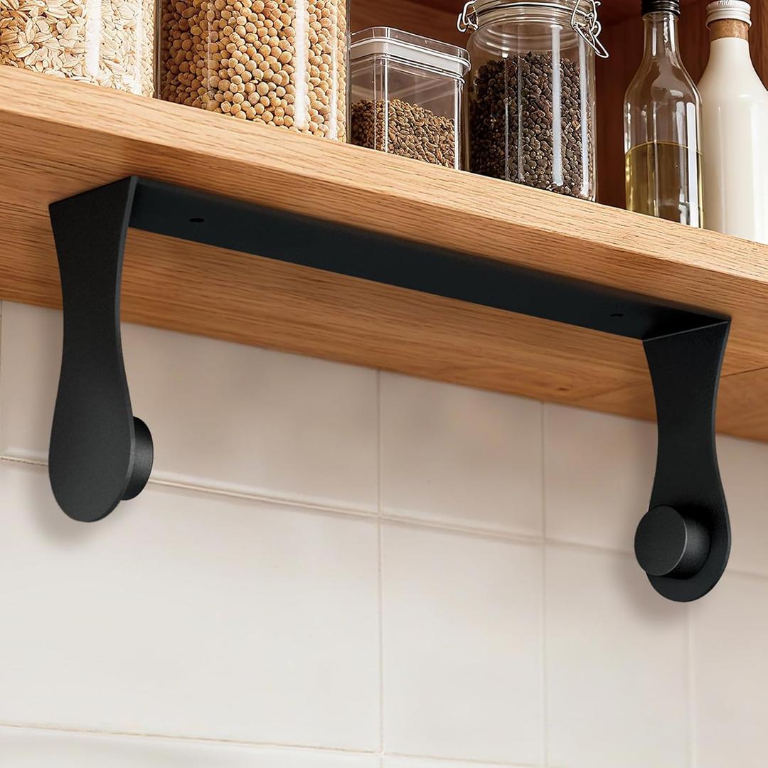 Paper Towel Holder Under Cabinet, Adhesive or Screw Mount, Fits Standard & Mega Rolls, Wall Mount Rack for Kitchen, Bathroom, RV, Black