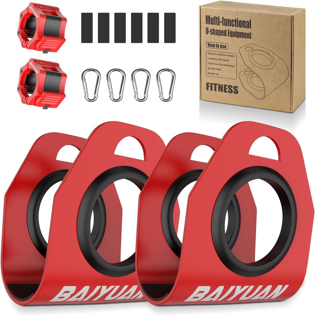 Home Gym Clips, Convert Dumbbells to Barbell, Turn Bars into Landmines, T-Bar Row with Any Grip, Hook Dumbbells on Dip Belts, Versatile Weightlifting Accessory for Olympic (Olympic 2", Pair, Red)