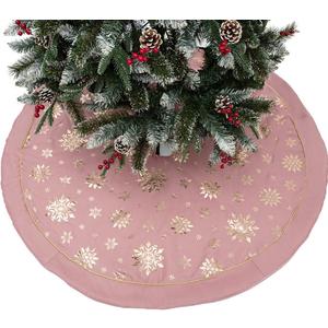 47" Large Christmas Tree Skirt Gilded Snow Snowflake Indoor Nordic Style Bright Colored Rustic Luxury Xmas Cushion Party Treatments, Pink (47.2 inches)