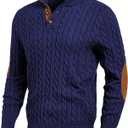 JMIERR Men's Cable Knit Pullover Sweater Casual Long Sleeve Stand Collar Button Knitted Sweaters (Navy Blue)