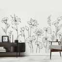 Large Black and White Flower Wall Decals Simple Modern Minimalist Garden Flower Wall Stickers Peel and Stick Floral Wall Art Decor for Girls Bedroom Living Room Office Adult Home Decor Gift for Mom