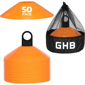 GHB Soccer Cones 25/50/100 Pack Disc Soccer Sport Cones Training Field Marker Agility Cones for Traffic, Basketball, Coaching, Practice Equipment Includes Cone Drills Guide