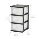 IRIS USA Plastic Drawer Storage Organizer, 3-Drawers, 2-Pack, for Classroom Art Craft Supplies, Bathroom Bedroom, Laundry Room, Black/Clear