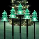 ILLUMINEW Christmas Solar Pathway Lights, Set of 5 Waterproof Landscape Christmas Lights, Stake Decorations, LED Yard Lawn Patio Walkway Decor (5PCS-Green-Tree)