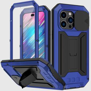 Compatible with iPhone 14 Plus Case with Screen Camera Protector Kickstand Rugged Military Metal Heavy Duty Waterproof Case with Stand Slide Camera Cover for Man (Blue) Compatible with iPhone 14 Plus Case with Screen Camera Protector Kickstand Rugged Military Metal Heavy Duty Waterproof Case with Stand Slide Camera Cover for Man (Blue)