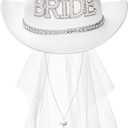 Frcctre Bride Cowboy Hat with Veil, White Pearl Bride Cowgirl Hat for Wedding Bridal Shower Bachelorette Party Decoration Western Party Dress Up Accessories