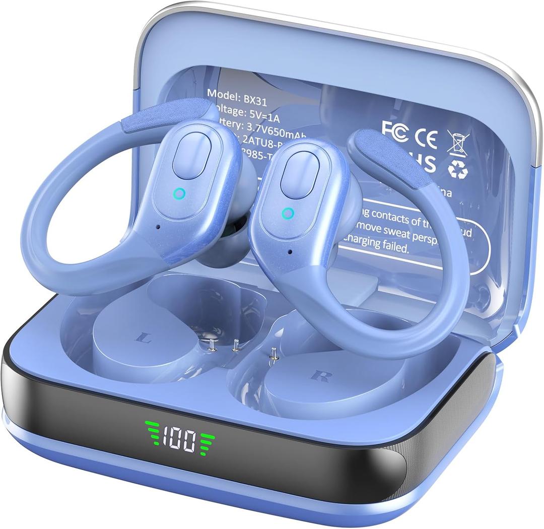 Wireless Earbuds Bluetooth 5.4 Headphones, Noise Canceling Ear Buds with 75hr Playtime, LED Power Display, IPX7 Waterproof Earphones Over-Ear Earphones for Sports/Workouts