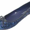 Shoes8teen Womens Sequins Glitter Round Toe Ballet Flat with Bow (11, 2001 Navy Sequins)