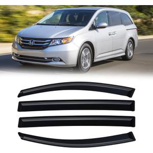Rain Guards for 2011-2017 Honda Odyssey, Out-Channel Window Visor Shields Vent Deflector Shade Wind Dark Smoke 2012 2013 2014 2015 2016, Tape-On Outside-Mount, 4PCS