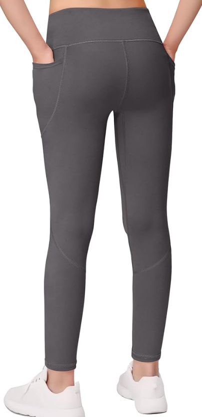 MIRITY Girls Athletic Leggings with Pockets - Kids Workout Running Yoga Pants for Girls Dance Leggings, XS