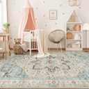 Tortania Area Rug Living Room Rugs - 10x14 Washable Boho Rug Vintage Oriental Distressed Farmhouse Large Thin Indoor Carpet for Living Room Bedroom Under Dining Table Home Office - Aqua Multi