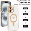 KANGHAR Magnetic for iPhone 16 Case for Women Girls Luxury Plating Cute Love Hearts Design Compatible with Magsafe Soft TPU Bumper Shockproof Cover for iPhone 16 Cases White