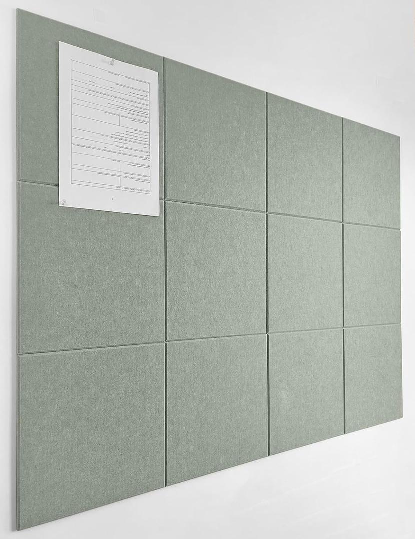 Sage Green Cork Board Alternative | Large Pin Board Notice Board | Felt Bulletin Board for Office, Home & Classroom | Sage Green Office School Supplies | Felt Wall Tiles (12-Pack)