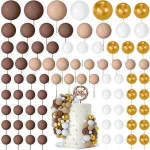 NACHLYNN 80 Pcs Cake Balls Decorations Mini Balloon Cake Topper Balls Foam Cupcake Toppers Balls for Cake Decorating Birthday Parties Weddings Anniversary (Brown Gold Series)
