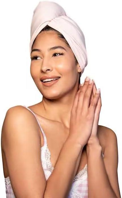Tee Shirt Drying Wrap, Frizz Free, Soft & Lightweight&Flexible, Hair Drying Turban, Gentle Drying Towel Wrap with Button, for Long Hair (Pink)