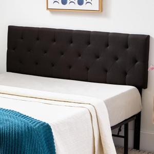 Lucid Mid-Rise Upholstered Headboard - Diamond Tufted - Padded Polyester - Adjustable Height from 34 to 46 - Easy Assembly - Bed Frame or Wall Mount - Sturdy - Black - Queen Size