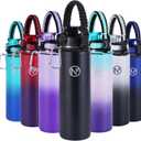 32 oz Insulated Water Bottle With Detachable Straw & Paracord Handle, Stainless Steel Thermos Water Bottle with Leakproof Lockable Lid, BPA-Free Sports Bottle (Black)