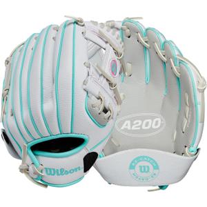 Wilson 2024 A200 EZ Catch 10” T-Ball Glove - Left Hand Throw, Silver/ White/ Teal