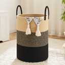 Artfeel Laundry Basket,Woven Cotton Rope Laundry Hamper,40L for Decorative Storage of Dirty Clothes,Toys and Blankets in Bathroom,Bedroom and Living Room (Black & Brown)