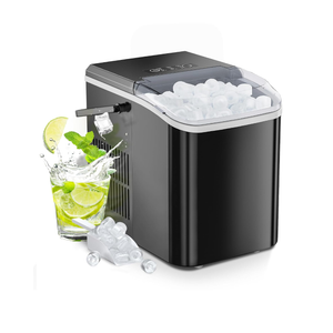 Sweetcrispy Countertop Ice Maker with Handle, 26lbs/24H Portable Ice Machine, 9 Bullet Ice Cubes Ready in 6 Mins, Self-Cleaning, Quiet Compact Ice Maker for Home, Kitchen, RV, Camping, Black