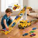 Truck Toys for Kids, Transport Vehicle with 12 Die-Cast Car, Double Race Car Track Cars Ramp Toy, Carrier Truck for Toddler 3-5, Christmas Birthday Gift for 3 4 5 6 7 8 Years Old Boys Girls (Yellow)