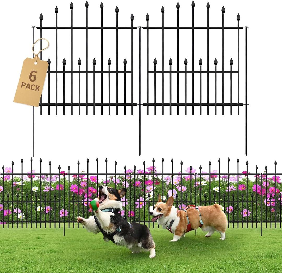 Decorative Garden Fence Outdoor - 26in(H) x 12Ft(L) No Dig Heavy Duty Metal Rabbit Dog Fence for Yard Rustproof Animal Barrier Border Fencing for Patio Flower Bed (6 Panels + 7 Stakes)
