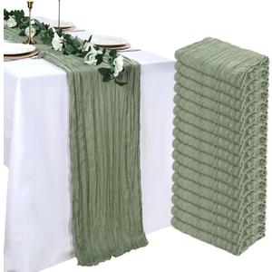 16 Pack Sage Green Cheesecloth Table Runner 10ft Boho Gauze Fabric 120 Inch Cheese Cloth Table Runner Rustic Sheer for Holiday Baby Shower Party Dcor Home Wedding Decoration