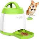 PETGEEK Dog Food Dispenser Toy, Interactive Pet Toys Treat Dispensing for IQ Training, Automatic Dog Treat Dispenser with Button Remote Push, Dual Power Supply for Indoor Outdoor Use, Green Color