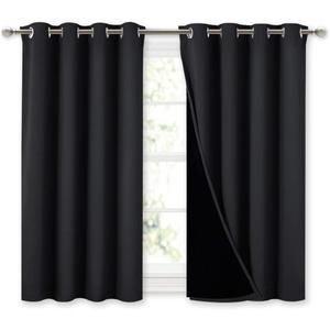 NICETOWN 100% Blackout Curtains 45 inches Length, 2 Thick Layers Completely Blackout Window Treatment Thermal Insulated Lined Drapes for Basement Window (Black, 1 Pair, 52 inches Width Each Panel) (52"W x 45"L (Pack of 2))