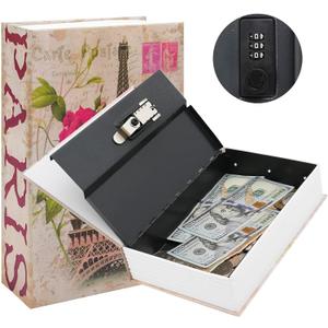 KYODOLED Diversion Book Safe with Combination Lock,Money Hiding Box,Safe Secret Hidden Metal Lock Box,Collection Box,9.5" x 6.2" x 2 .2",France