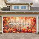6x13ft Thanksgiving Banner for Garage Door Happy Thanksgiving Turkey Pumpkin Fall Leaves Warm Lights Family Gathering Photo Background Decor Indoor Outdoor Party Decorations
