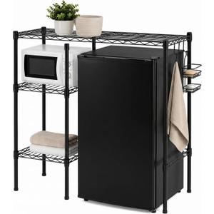 Yaocom Mini Fridge Shelf for Dorm, Adjustable Stand,Black,3 Compartments | Over-fridge Stand with Storage, Carbon Steel Organizer, Microwave Storage Rack, Refrigerator Storage Organizer, Apartment, 35"W x 18"D x 37"H