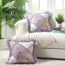 Brilliant Sunshine Lilac and Beige Rose Patchwork Ruffle Pillowshams, Quilted Decorative Pillow Covers Set, Square Throw Cushion Cases for Couch, Reclining Chair, Car, Bed, 18x18, Pack of 2, Lilac