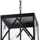 Outdoor Pendant Light 4 Lights Modern Outside Chandelier Outdoor Hanging Lantern Light with Clear Glass, Matte Black Exterior Pendant Lighting Fixture for Porch, Yard, Gazebo