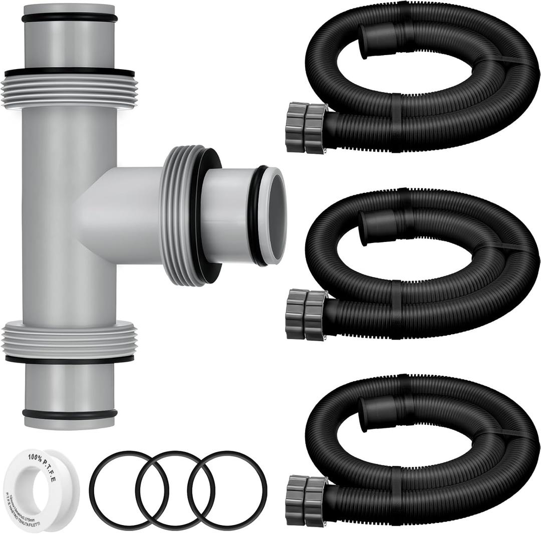 Frienda 1.5" to 1.5" T Joint Pool Hose Connector with 3 Pcs 1.5" Diameter Pump Replacement Hose 59" Long, Pool Hose Adapter and Replacement Accessories Fitting for Filter Pump(Black)