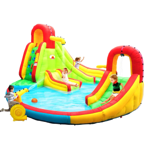 Heavy Inflatable Water Slide Park, Double Slide Climbing Wall Fountain for Outdoors