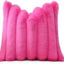 OTOSTAR Hot Pink Faux Rabbit Fur Throw Pillow Cover 18x18 Inch Soft Cozy Plush Striped Pillowcase Cushion Cover with Velvet Back for Sofa Couch Bed Living Room