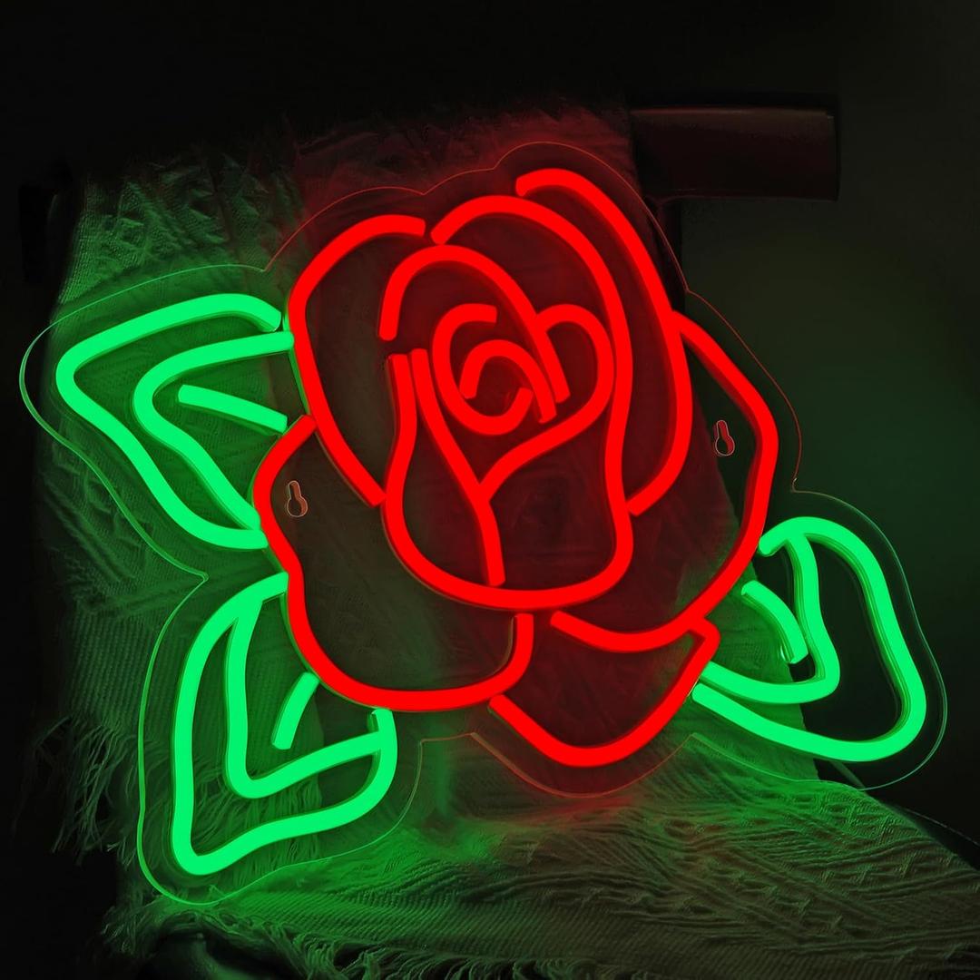 Rose Flower Neon Lights,LED Rose Flower Neon Signs for Wall Decor, Neon Light Sign Neon Room Decor,USB Night Lights for Bedrooms, Shops,Florists, Bars, Parties, Wedding, Holiday Gifts(14.2*10.9in)