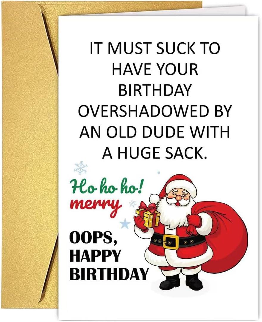3 x Funny December Birthday Card for Him Her, Hilarious Santa Christmas Birthday Card for Family Friend Boys Girls, Humorous Xmas Holiday Bday Cards for Men Women (#7)