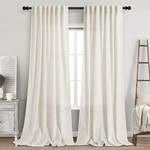 Extra Long Curtains 120 inch Length 2 Panels Back Tab Neutral Farmhouse Drapes Light Filtering Semi Sheer Linen Curtain 120 inches Long for Floor to Ceiling Window Patio Sliding Door Cream 10 FT