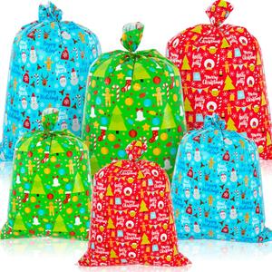 GuassLee 6pcs Large Christmas Gift Bag for Presents Jumbo Plastic Goody Bag Giant Gift Bag Assorted Size 49"X35.5" and 36.4 X 34.5 with Gift Tag Card for Christmas Big Gift Wrapping Bag