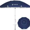 AMMSUN 8 Feet Large Beach Umbrella with Sand Anchor Heavy Duty High Wind Portable Outdoor Umbrellas UV 50+ Protection Air Vent Tilt Patio Garden Pool