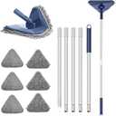 Wall Cleaner Mop with 82" Handle, 360 Rotating Triangle Head and Microfiber Pads, Built-in Squeegee for Ceiling Mop, Baseboard Cleaning and Windows (Blue)