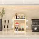 Dorhors 2 Tier Coffee Bar Accessories and Organizer,Multi-functional Mug Holder with 12 Hooks,Wood Coffee Station Organizer,Kitchen Countertop Shelf (Gold + White)