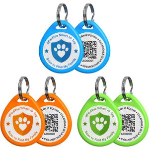 3 Pack Dog Tags Personalized, QR Code Pet ID Tags for Dog Collar, Online Profile, Scan Location Alerts, Blue,Orange,Green (Large-1.2"*1.4")